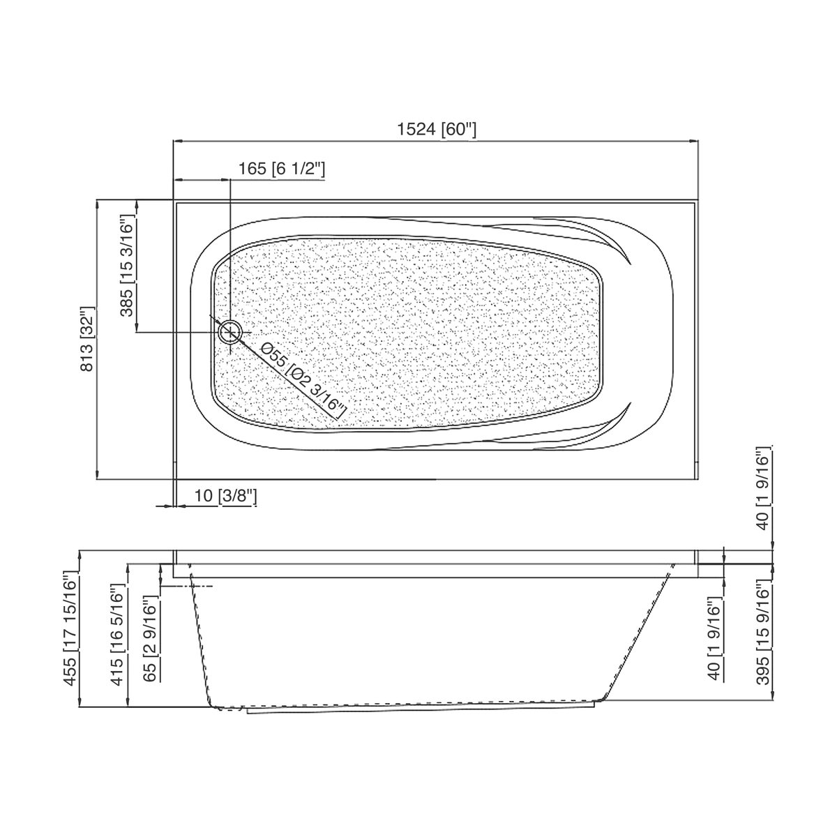 SANIKB BBD6032L dimension drawing, left-hand drain