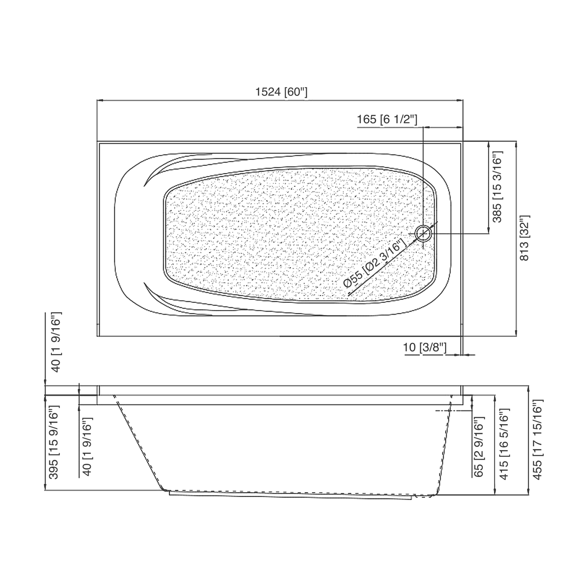 SANIKB BBD6032R dimension drawing, right-hand drain