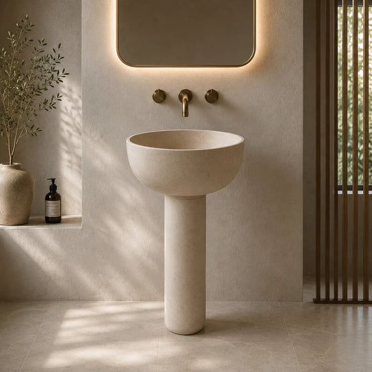 Beige Marble Flared Pedestal Basin