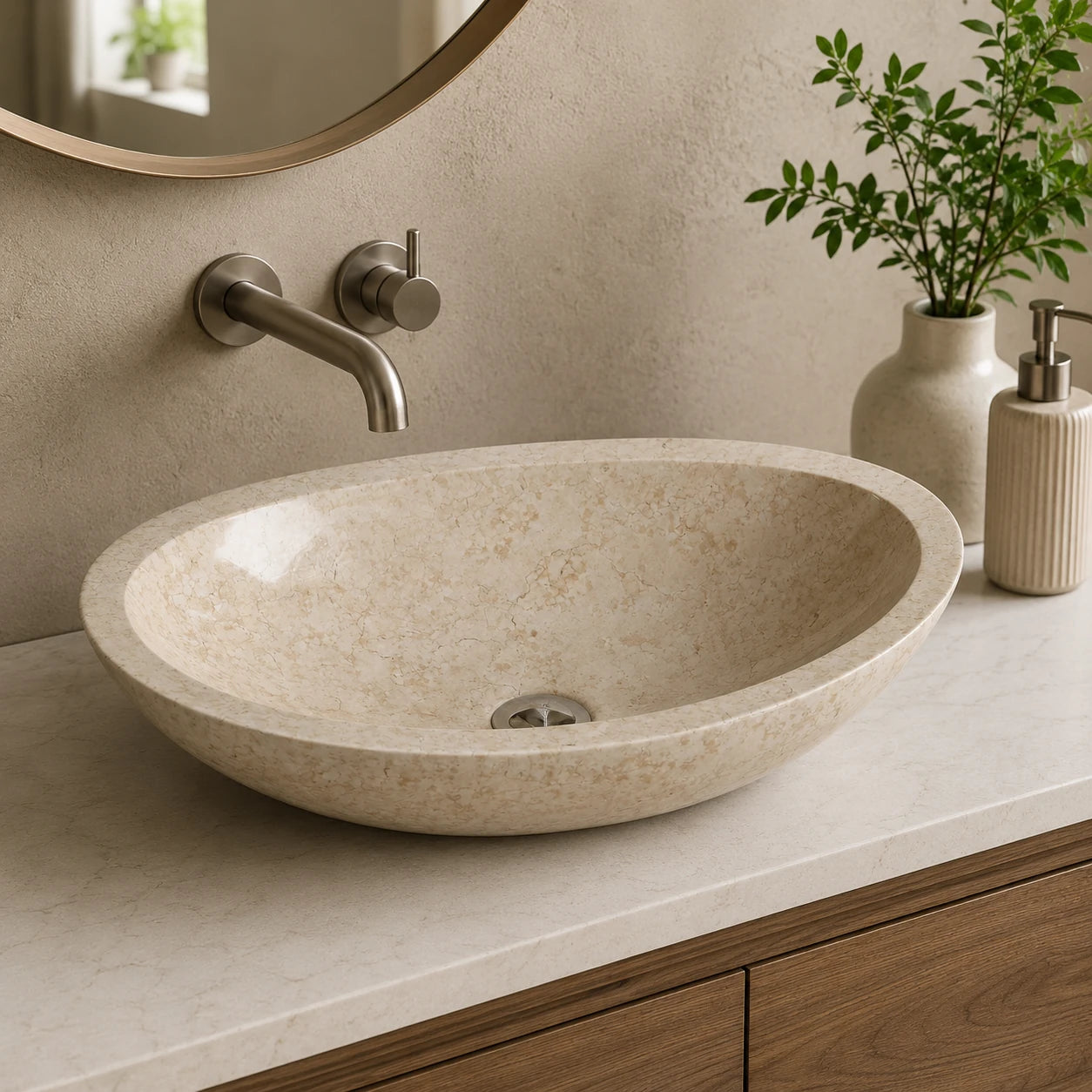 Beige Marble Oval Vessel Basin 23.6×14.2