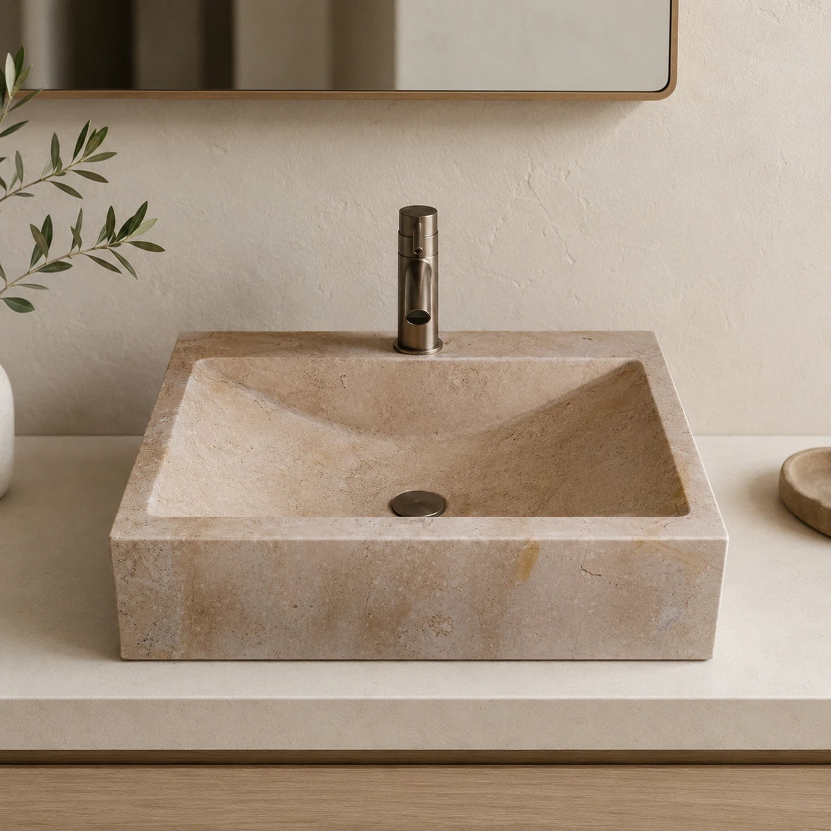 Beige Marble Rectangular Vessel Basin 19.7×15.7