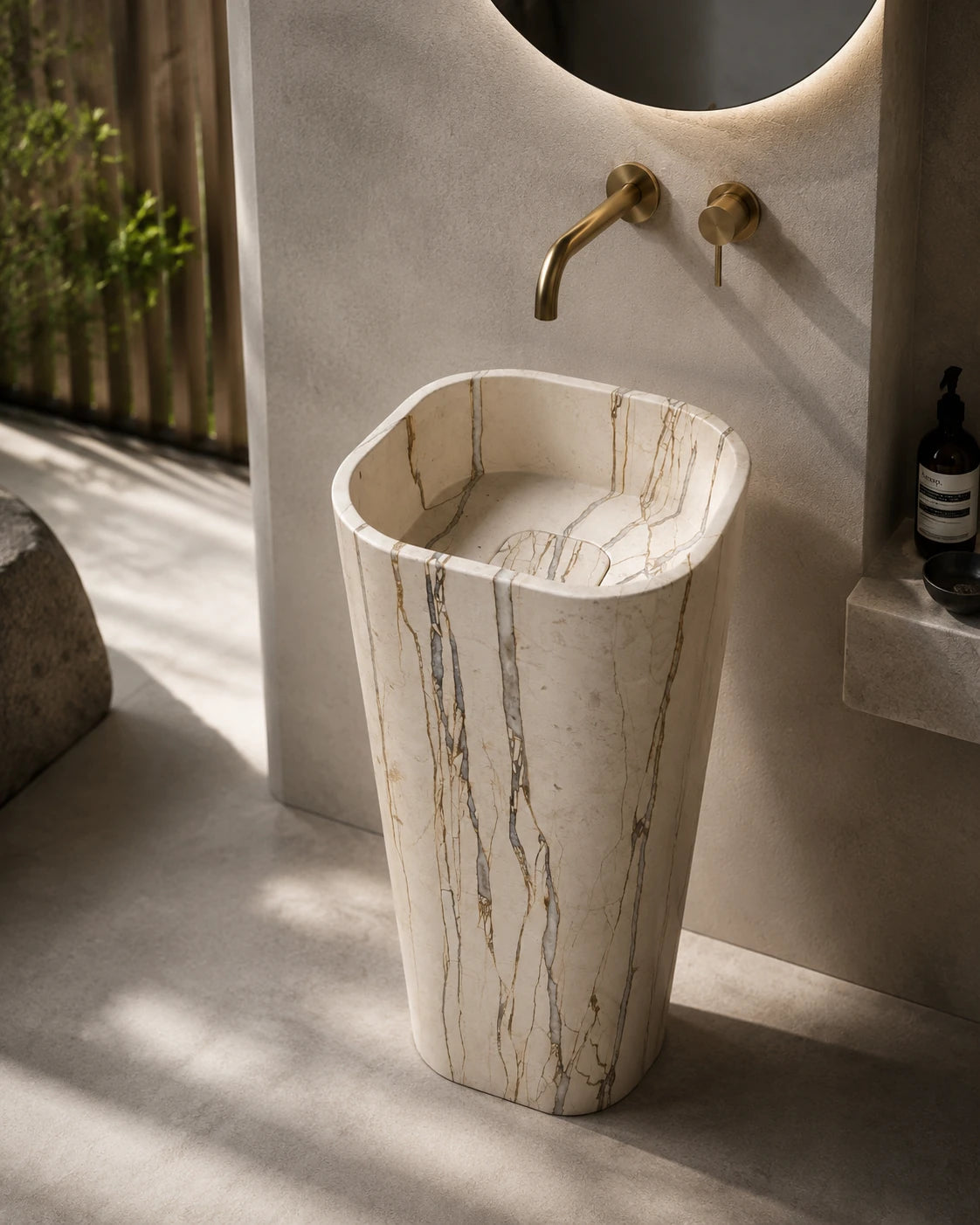 Beige Marble Slim Square Pedestal Basin