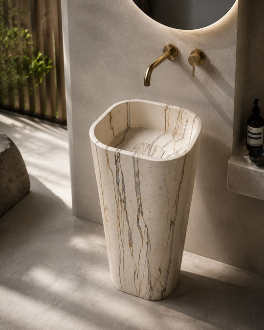Beige Marble Slim Square Pedestal Basin