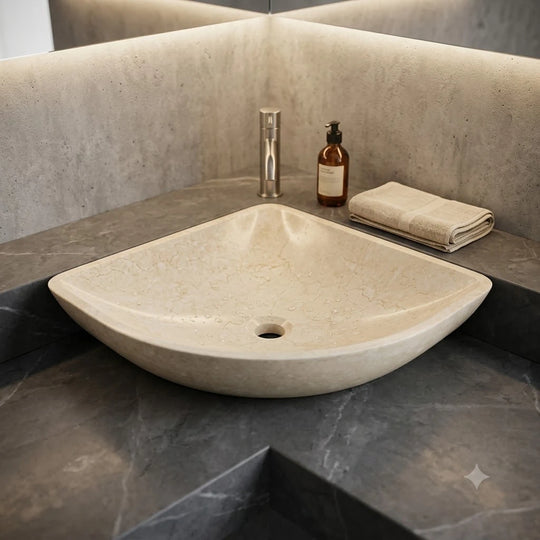 Beige Marble Triangular Vessel Basin 17.7×17.7