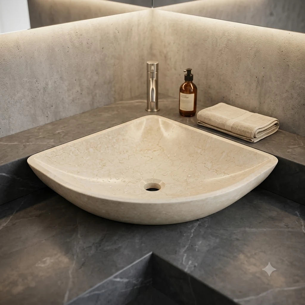 Beige Marble Triangular Vessel Basin 17.7×17.7