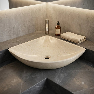 Beige Marble Triangular Vessel Basin 17.7×17.7