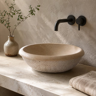 Beige Travertine Deep Round Vessel Basin 16.5×16.5