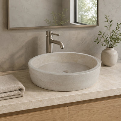 Beige Travertine Round Vessel Basin 19.7×14.2