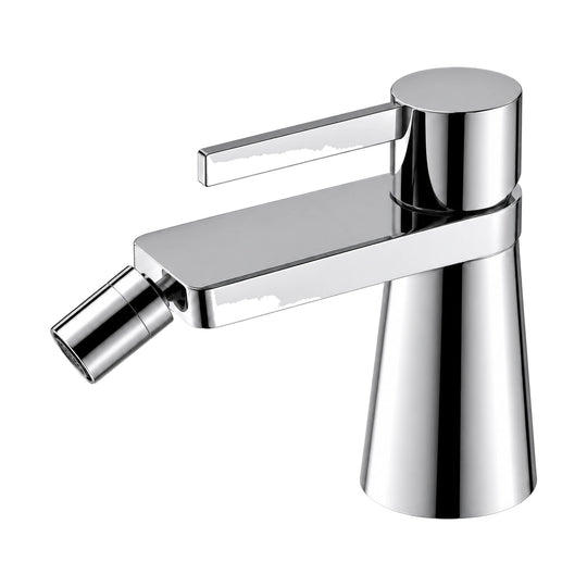 Chrome conical bidet faucet with slim lever on round top cap and short spout with angled ball-joint nozzle — SANIKB B099C 05 01 1