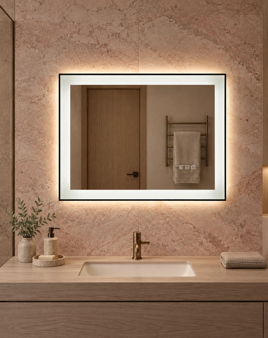 Black Edge Thin Outline LED Bathroom Mirror — full product view; KS-009-1003