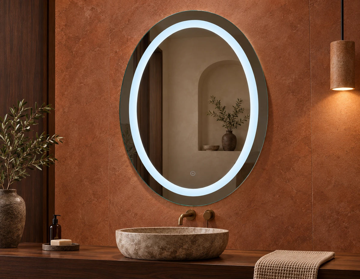 Black Frame Oval Ring LED Mirror — full product view; KS-3005