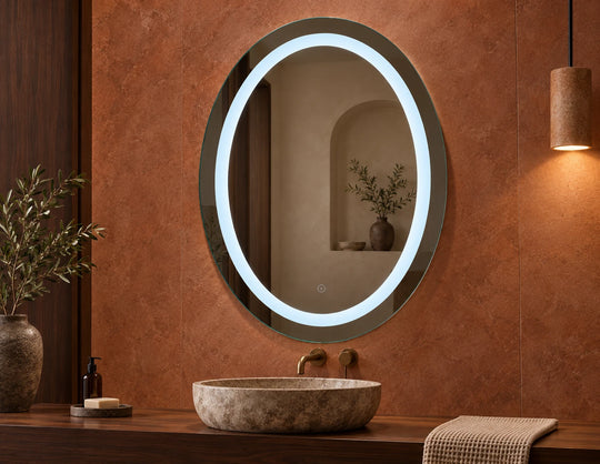 Black Frame Oval Ring LED Mirror — full product view; KS-3005