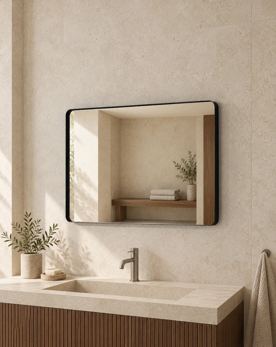 Black Frame Rectangle LED Bathroom Mirror — full product view; KS-009-1005