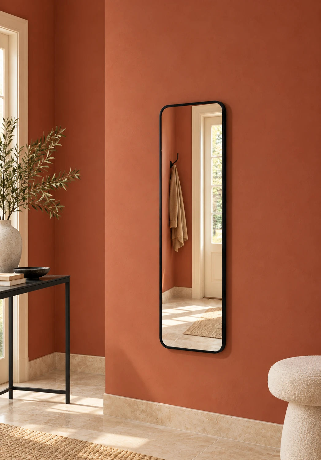 Black Frame Rounded Full Length LED Mirror — catalog detail view; R30