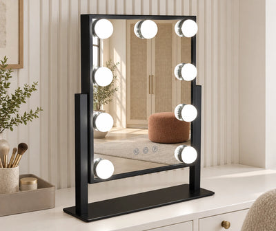 Black Hollywood Bulb LED Makeup Mirror — full product view; KS-HZ04