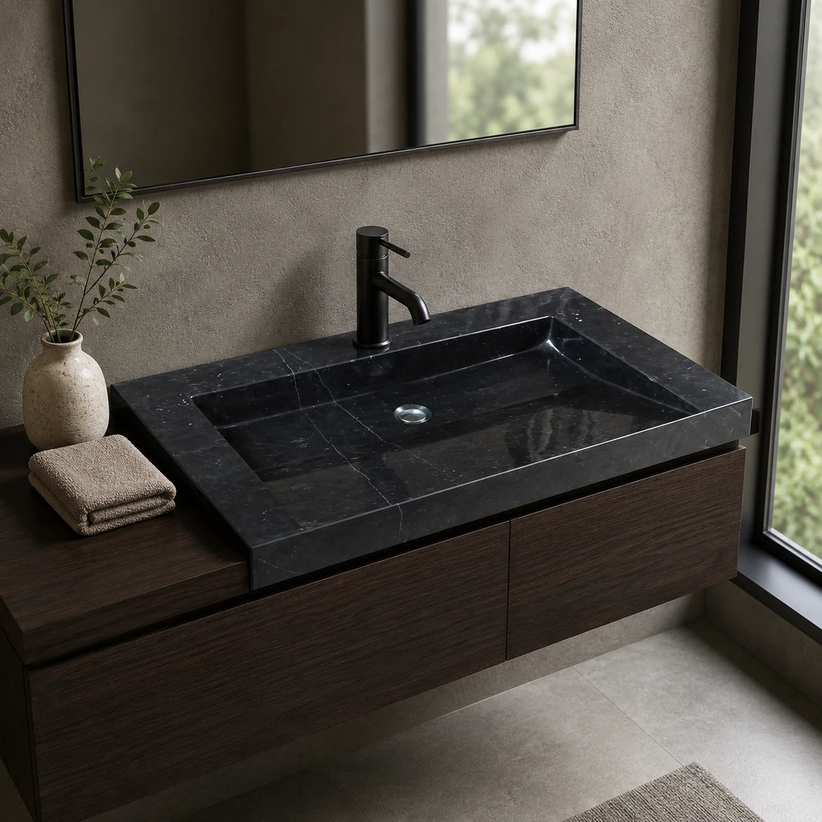 Black Marble Rectangular Vessel Basin 35.4×19.3