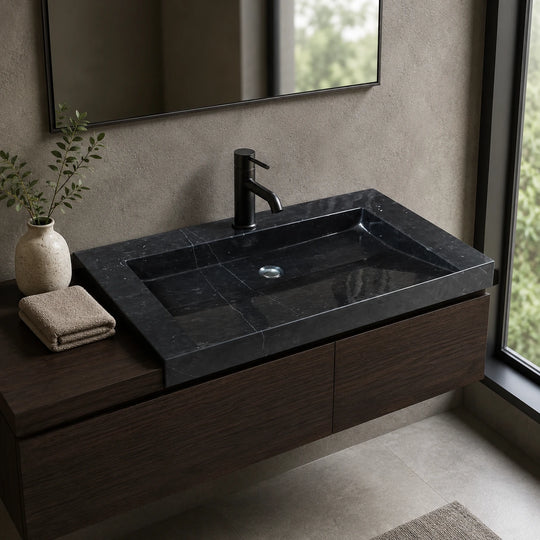 Black Marble Rectangular Vessel Basin 35.4×19.3