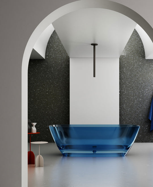 Blue Flared Oval Transparent Bathtub; original factory model TW-8508T complete product view