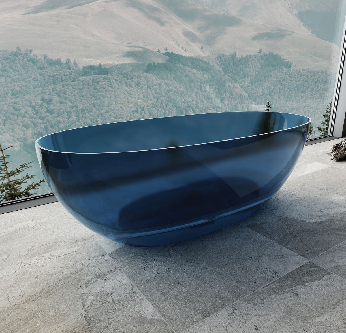 Blue Oval Transparent Bathtub with Sloping Ends; original factory model TW-8507T catalogue detail view 2