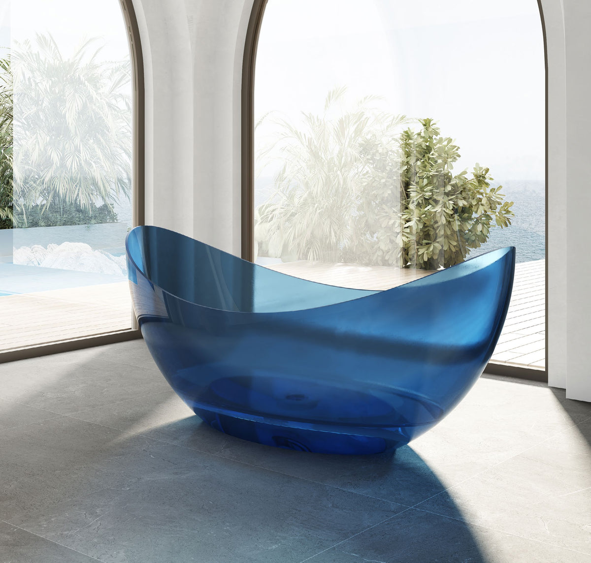 Blue Raised-End Transparent Bathtub; original factory model TW-8618T complete product view