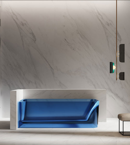 Blue Rectangular Transparent Bathtub with Straight Back; original factory model TW-8503T complete product view
