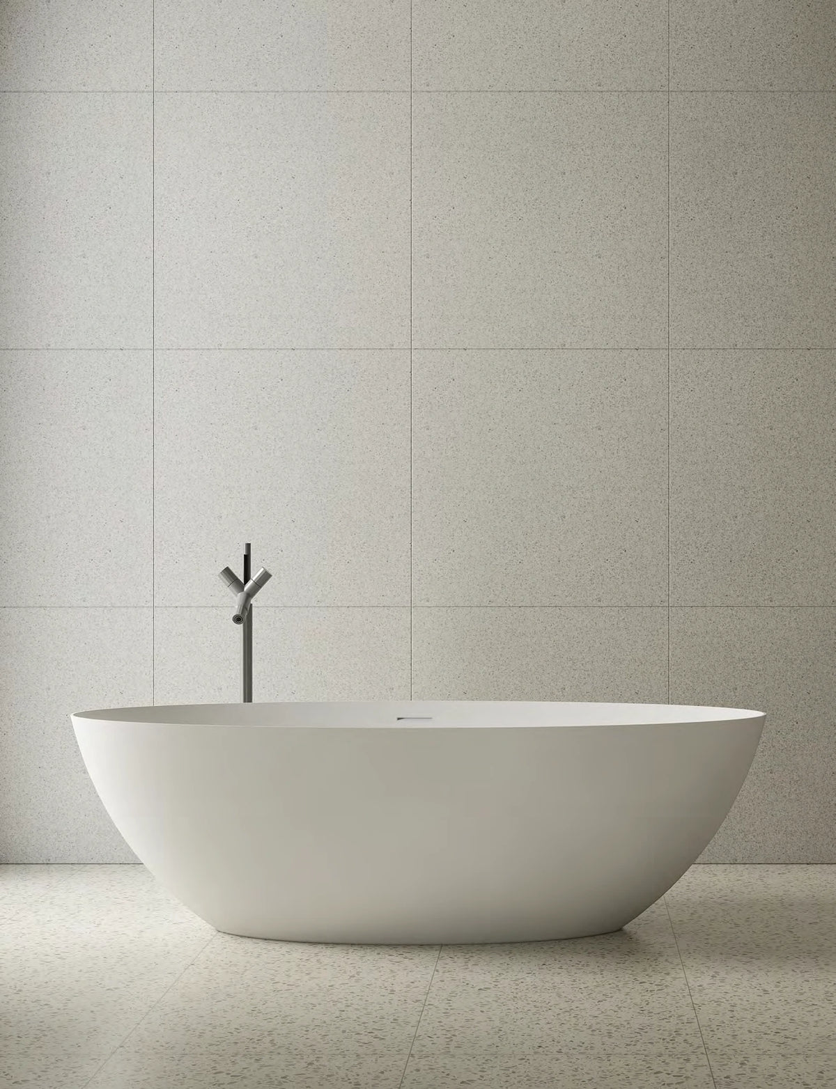 Broad Opening Oval Solid Surface Bathtub - XA-8863; complete factory model view