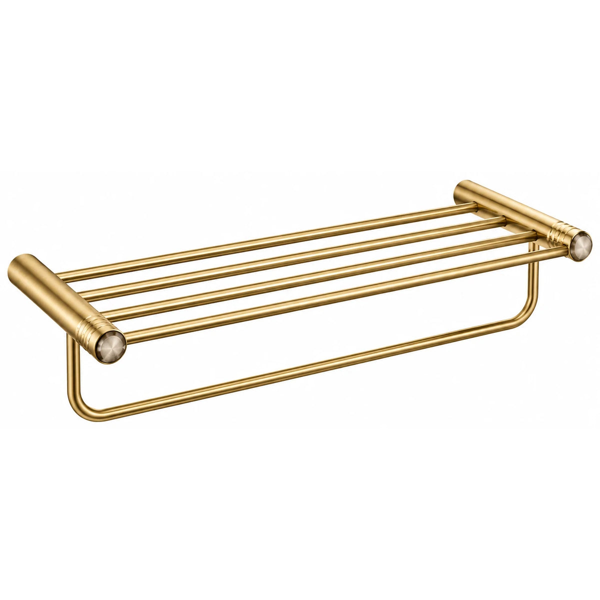 Brushed Gold Towel Shelf with Bar — wall-mounted SUS304 stainless steel bathroom hardware | SANIKB
