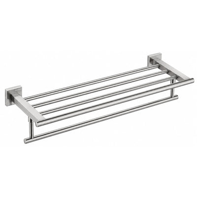 Brushed Nickel Hotel Towel Rack with Lower Hanging Bar — wall-mounted SUS304 stainless steel bathroom hardware | SANIKB