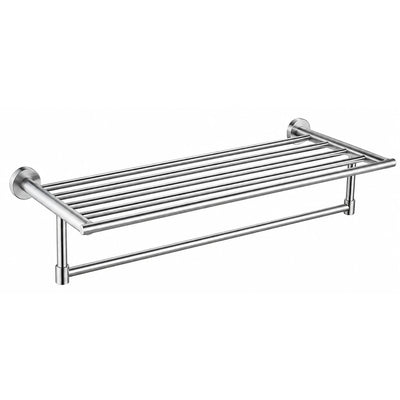 Brushed Nickel Towel Shelf with Bar — wall-mounted SUS304 stainless steel bathroom hardware | SANIKB