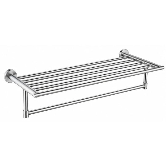 Brushed Nickel Towel Shelf with Bar — wall-mounted SUS304 stainless steel bathroom hardware | SANIKB