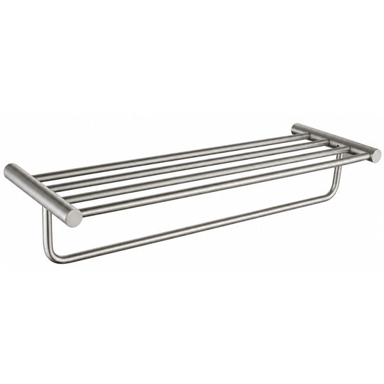 Brushed Nickel Towel Shelf with Bar — wall-mounted SUS304 stainless steel bathroom hardware | SANIKB