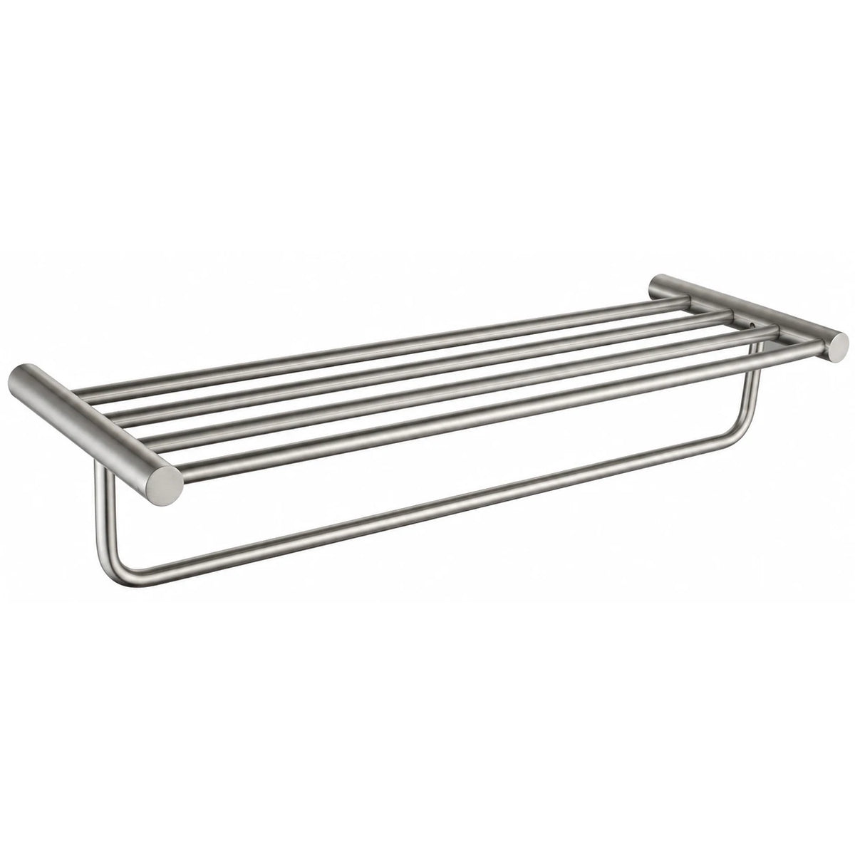 Brushed Nickel Towel Shelf with Bar — wall-mounted SUS304 stainless steel bathroom hardware | SANIKB