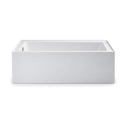 SANIKB D-1022 - white rectangular alcove bathtub with flat apron front, sloped backrest and end drain