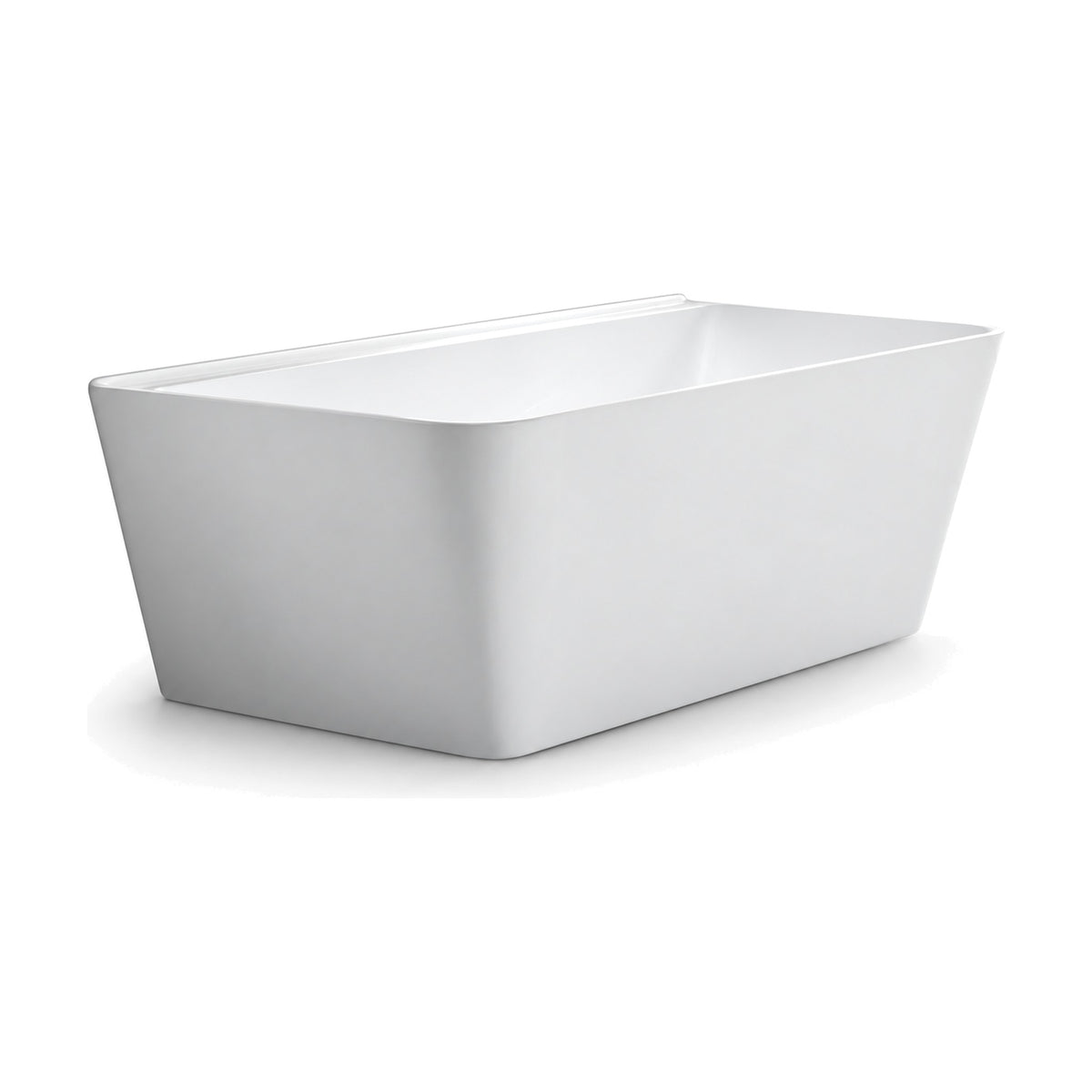 SANIKB D-8072 - white gloss back-to-wall acrylic bathtub with flared walls, slim rim and a flat wall edge