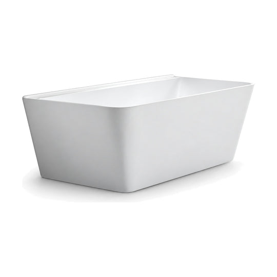 SANIKB D-8072 - white gloss back-to-wall acrylic bathtub with flared walls, slim rim and a flat wall edge