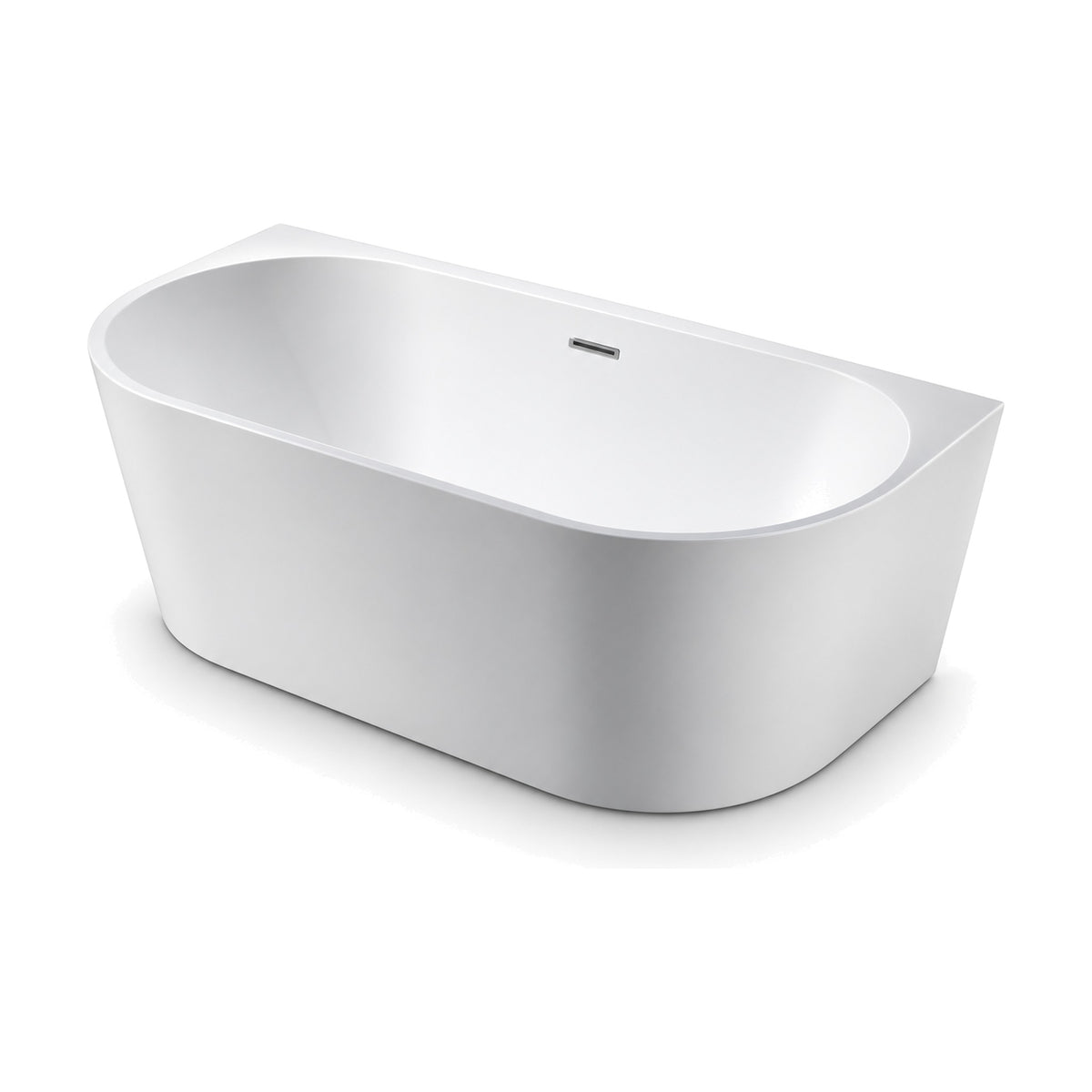 SANIKB D-8011 - white D-shaped back-to-wall bathtub with tapered sides, slim rim, flat base and back-wall overflow