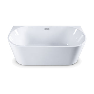 SANIKB FT045/FT046 - glossy white D-shaped back-to-wall bathtub, 1500 mm size, with straight back, slim rim and central overflow
