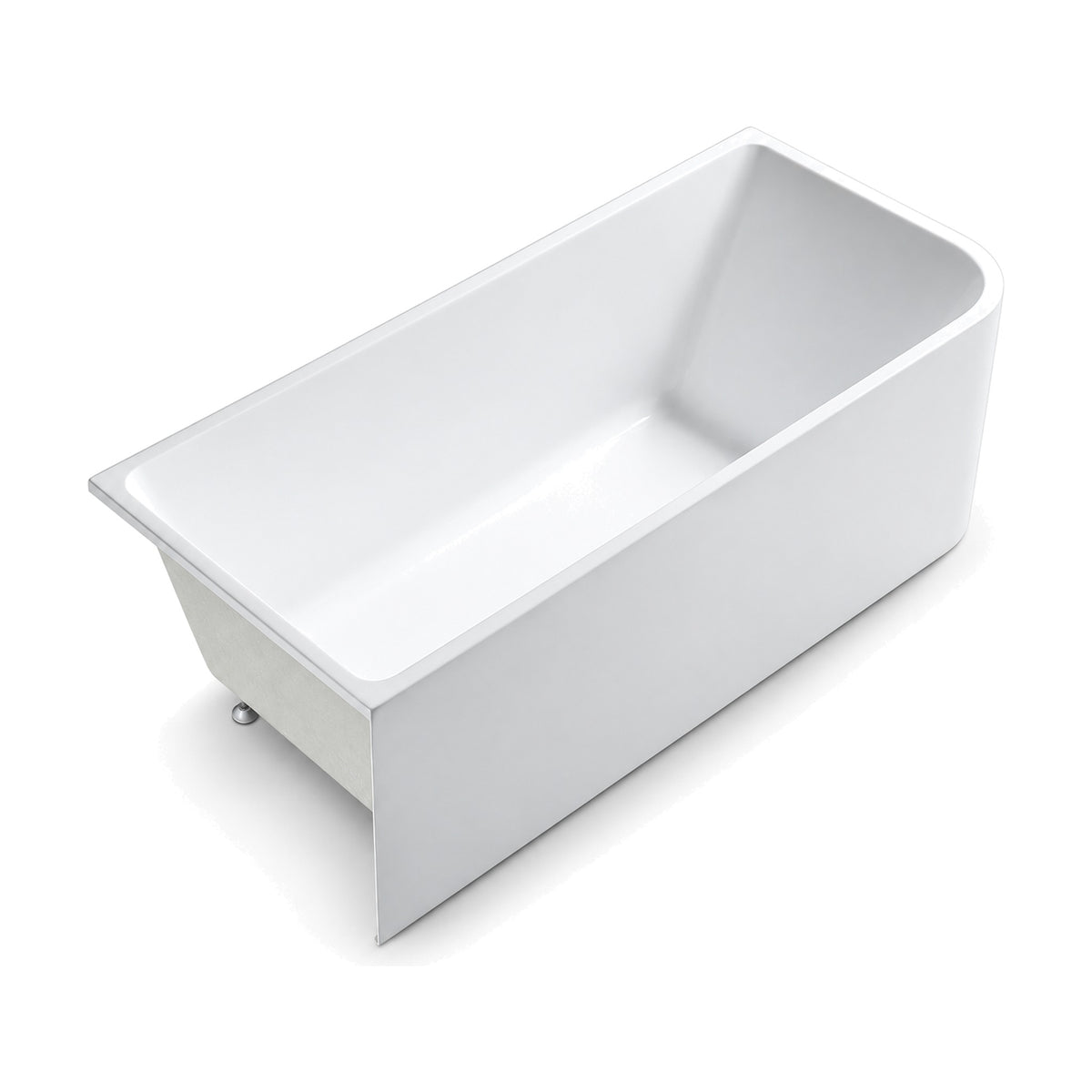 SANIKB FT020/FT021 - white rectangular acrylic corner bathtub with a front and end apron and one rounded outer corner