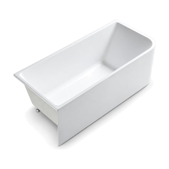 SANIKB FT020/FT021 - white rectangular acrylic corner bathtub with a front and end apron and one rounded outer corner