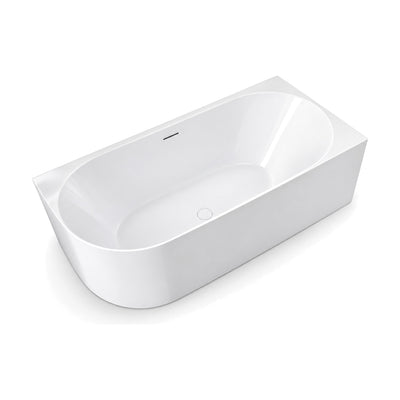 SANIKB AB03 - white acrylic corner freestanding bathtub with one rounded open end, slim rim and oval basin