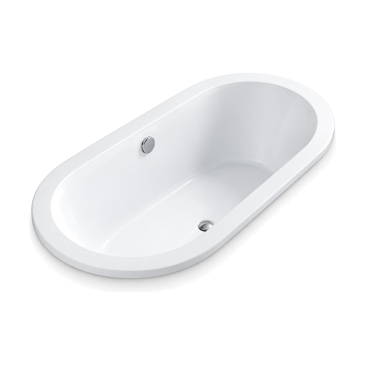 SANIKB D-8012Q - white gloss stadium-oval drop-in acrylic bathtub with a wide flat flange and centered overflow