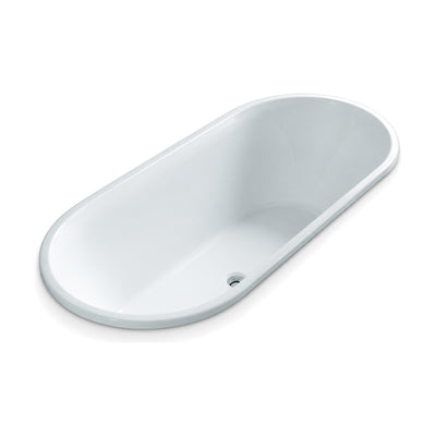 SANIKB D-8015Q - white oval drop-in acrylic bathtub with a narrow rounded flange and double-ended bowl