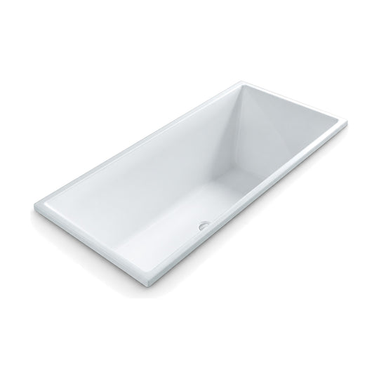 SANIKB D-8013Q - white rectangular drop-in acrylic bathtub with a narrow flat flange and double-ended bowl