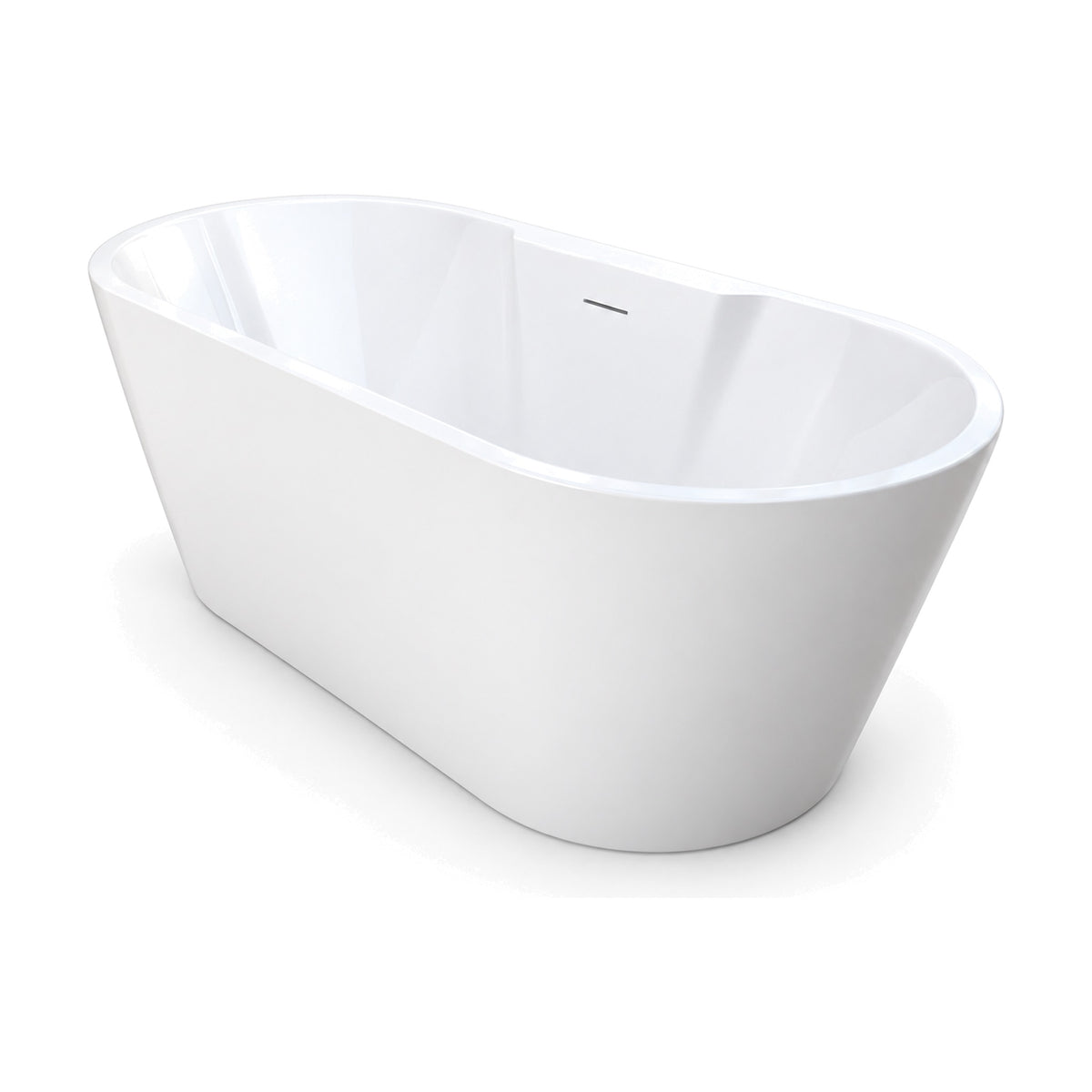 SANIKB D-8015T - gloss white oval acrylic freestanding bathtub with smooth tapered walls and a thin rim