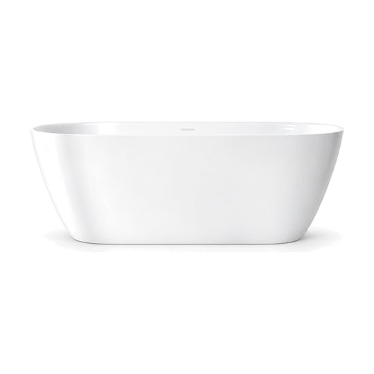 SANIKB D-8383 - gloss white oval acrylic freestanding bathtub with identical ends, tapered walls and a thin rim