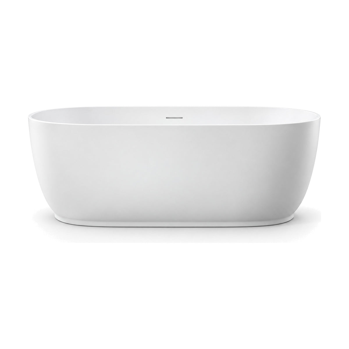 SANIKB D-8370 - matte white oval acrylic freestanding bathtub with a gently bulging body that curves in at the foot