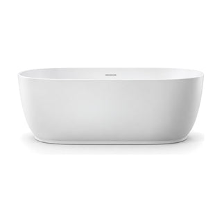 SANIKB D-8370 - matte white oval acrylic freestanding bathtub with a gently bulging body that curves in at the foot