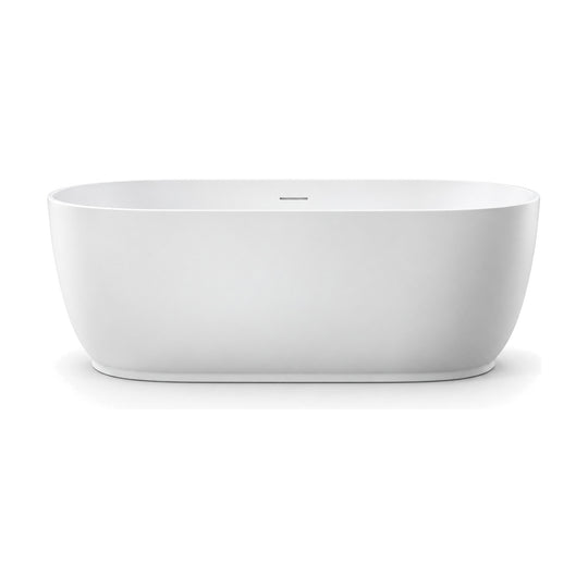 SANIKB D-8370 - matte white oval acrylic freestanding bathtub with a gently bulging body that curves in at the foot