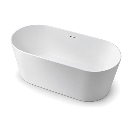 SANIKB D-8377 - matte white stadium oval freestanding bathtub with tapered walls, slim rim and center drain
