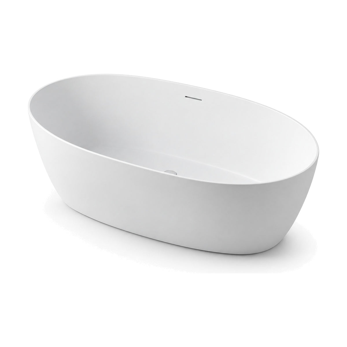 SANIKB D-8371 - matte white oval freestanding bathtub with sides tapering to a smaller flat base and thin rim